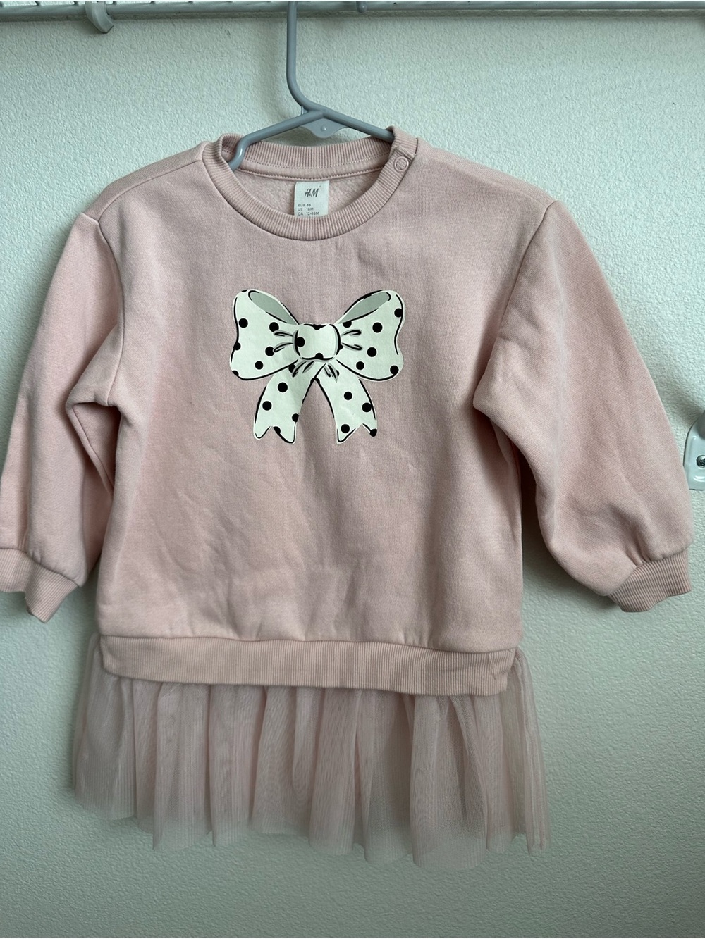 H&M Kids Pink White Bow Sweatshirt Dress Tutu Bottom Size 12-18M